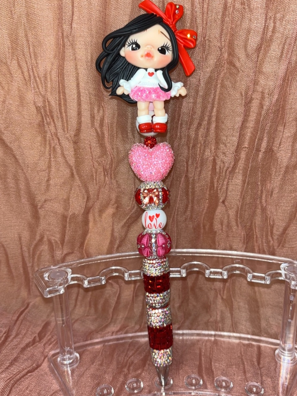 Handcrafted Pink & Red Doll Bead Pen -